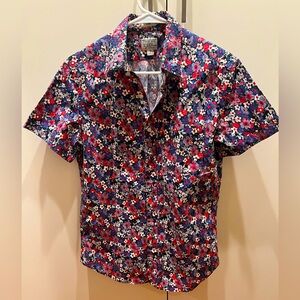 J Crew Organic Cotton Blue Floral Short Sleeve Button Down Men’s Slim Small
